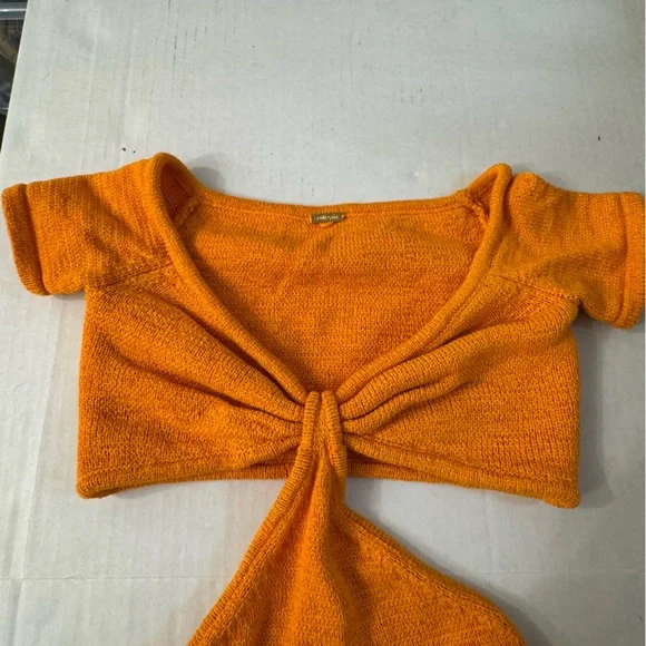 Cult Gaia Women’s Apricot Orange Cotton Blend Short Sleeve Cut Out Mini Dress - Picture 2 of 11